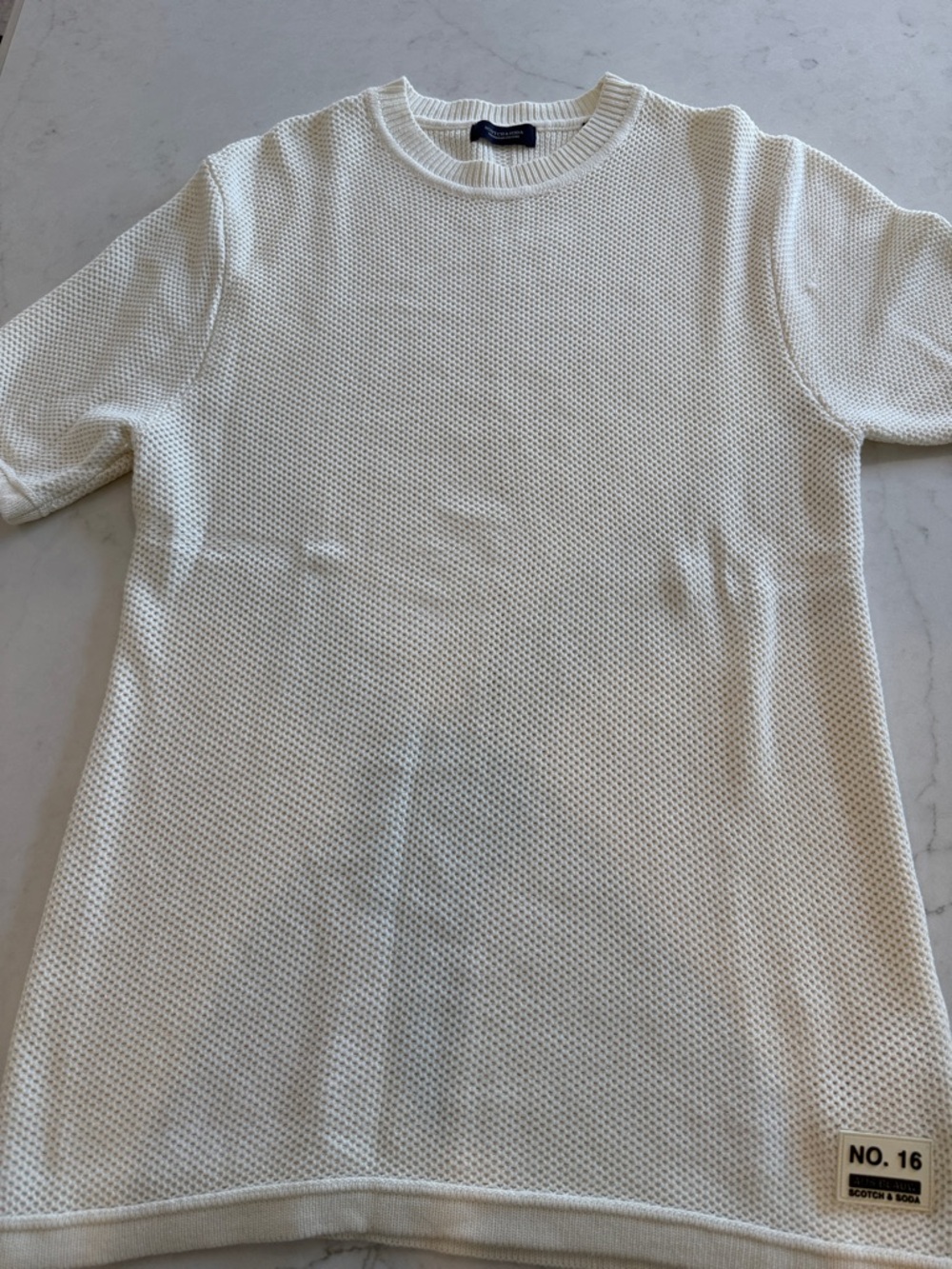 Scotch & Soda White Short-Sleeve Mesh Knit Shirt
